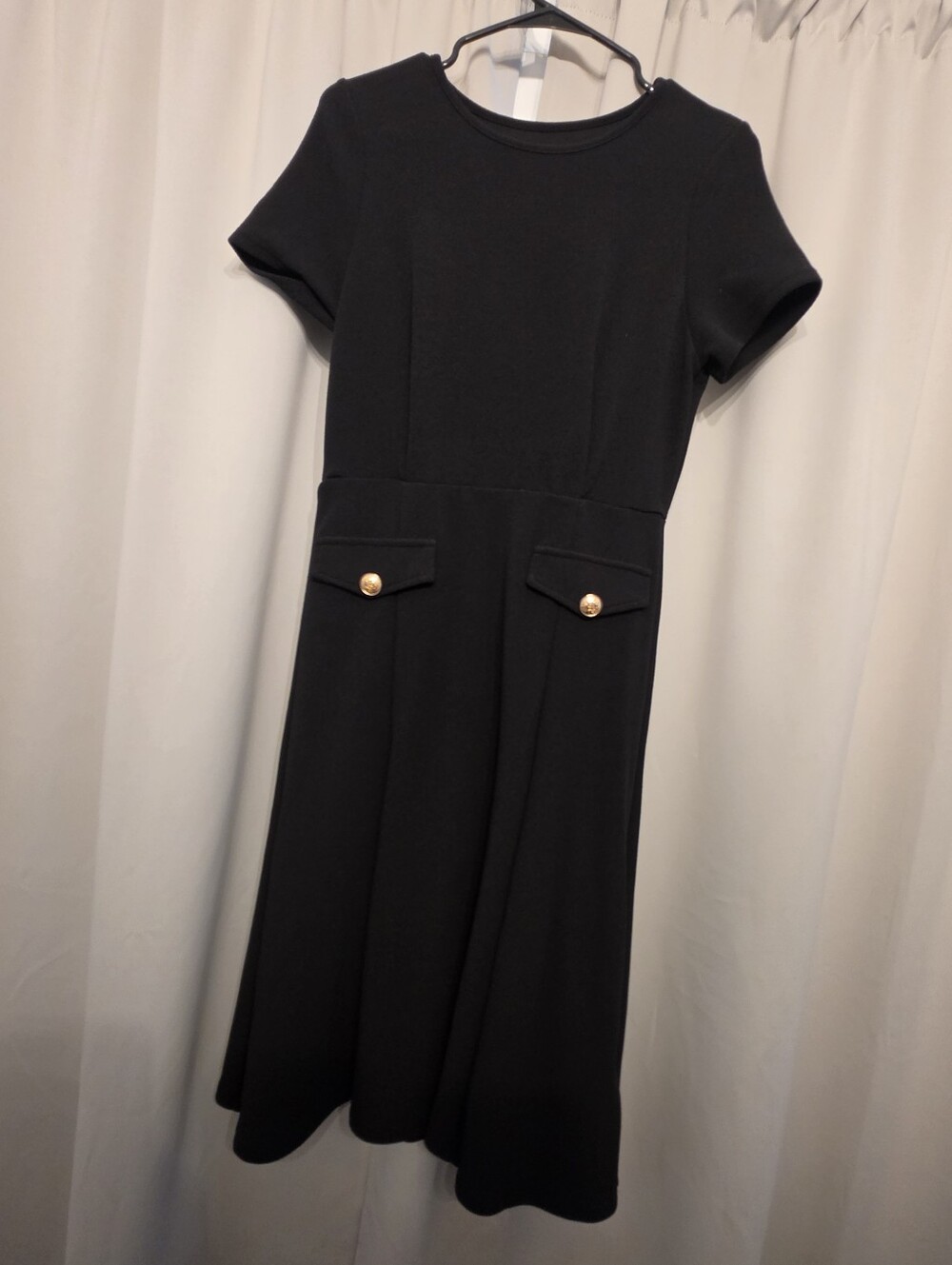 Shein Black Midi Dress Gold Button Flap Pockets Sz L